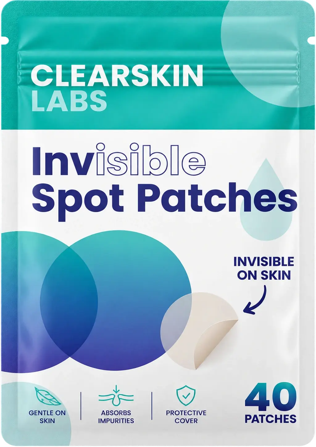 ClearSkin Labs Invisible Spot Patches 40 Count pouch with the sheet of 40 patches
